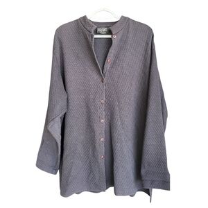 Eileen Fisher Jacket Women L Waffle Knit Organic Cotton   Minimal Mandarin